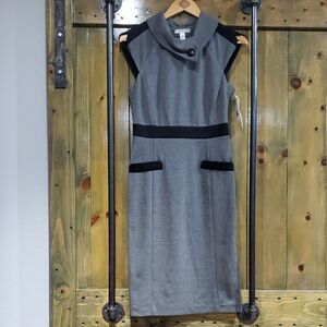 Gray Sleeveless Dress Classy Career Executive Office Sleek Mod Grunge Minimalist